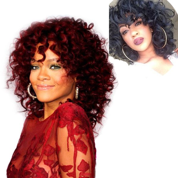 Foreign Hot African Wig Star Rihanna With Wig Burgundy Long Curly