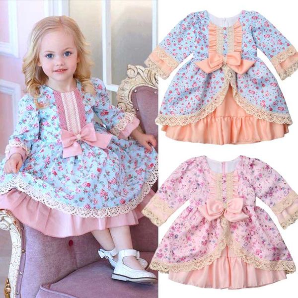 

xmas princess toddler kids baby girl dress lace bowknot wedding party long sleeve tutu dress outfit 1-5y, Red;yellow