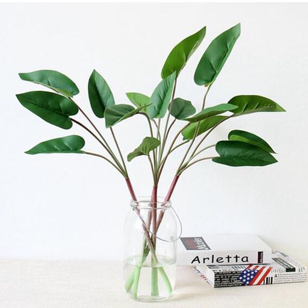 

long branch plastic green leaves artificial fake plants spring wedding home decoration arrangement accessories