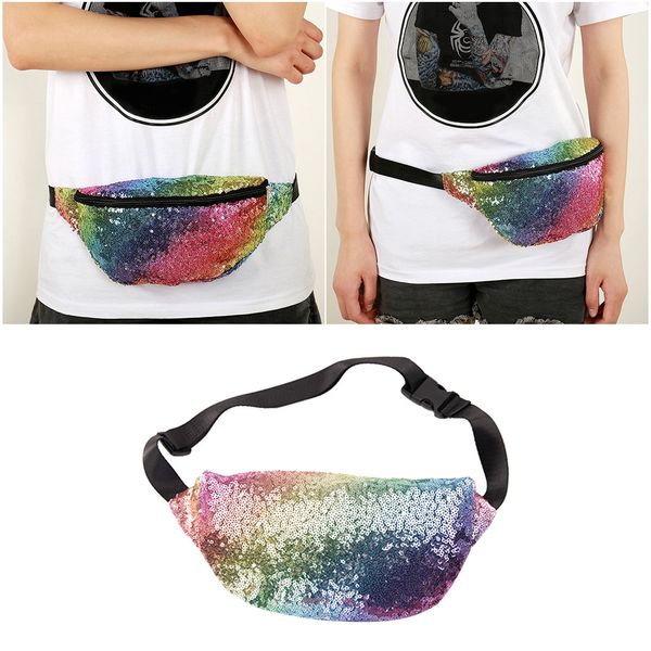 

1 pc waist bag personality colorful city jogging bags sequins cool bag sports bag multi-functional pocket for girls women skiing pants