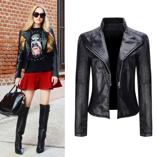 

2019 faux leather jacket women winter warm women short coat leather jackets parka zipper overcoat outwear chaqueta mujer #, Black