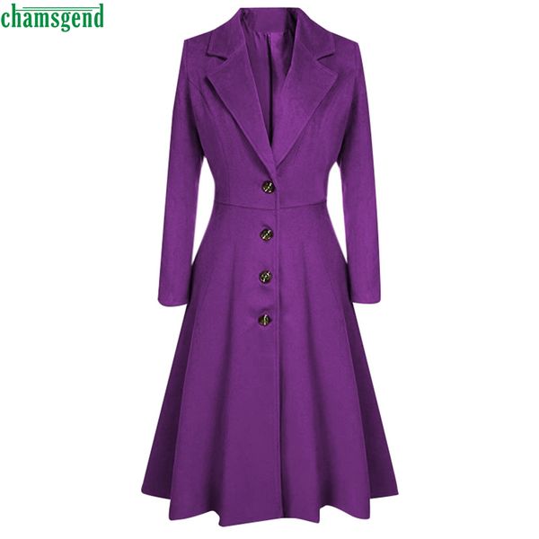 

chamsgend ladies fashion long sleeve woolen jacket single breasted purple wool blends vintage coats turn-down collar chaqueta, Black