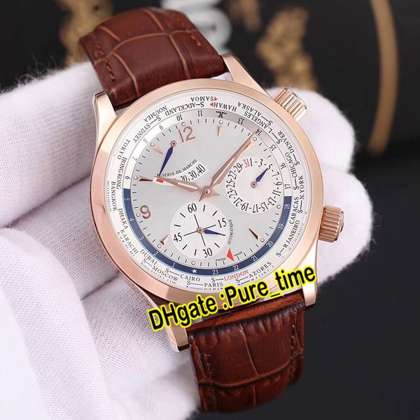 Cheap New Master Control Q1528420 quadrante bianco riserva di carica 1528420 orologio da uomo automatico cassa in oro rosa cinturino in pelle marrone orologi Pure_time