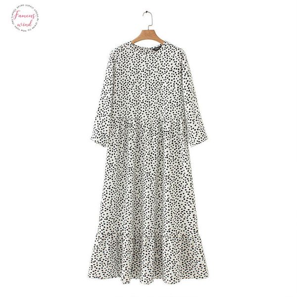 

women dots print maxi dress pleated three quarter sleeve female casual straight dresses chic ankle length vestidos qb260, Black;gray
