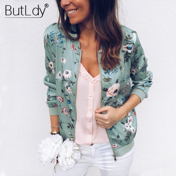 

floral print zipper casual jacket women 2019 autumn summer long sleeve loose bomber jacket coat o neck fashion outerwear, Black;brown