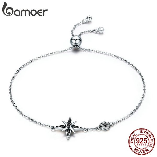 

bamoer 100% authentic 925 sterling silver star light sparkling cz chain link women bracelet sterling silver jewelry gift scb060, Golden;silver