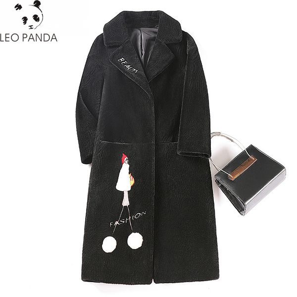 

new fashion natural sheep shearling fur coat female 2019 winter warm real fur coats long wool jackets for women overcoat lyw, Black