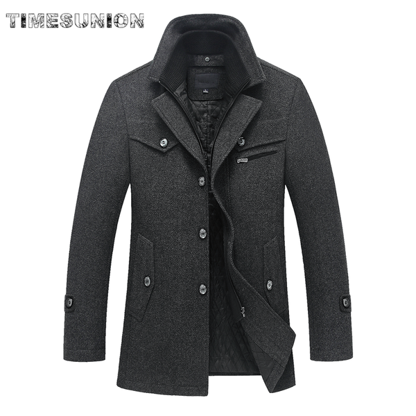 

winter man wool coat korean fashion brand comfortable warm thick wool blends woolen pea coat male trench overcoat, Black