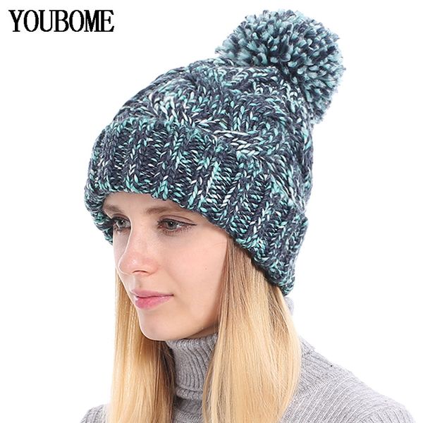 

youbome fashion winter beanie female winter hats for women skullies beanies baggy girls warm striped lady caps knitted hat 2018, Blue;gray