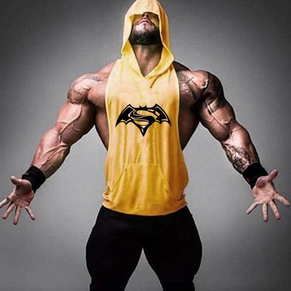 

brand men new fitness print casual stringer bodybuilding gyms clothing hoodie vest stringer jogging hoodie tank, Black;blue