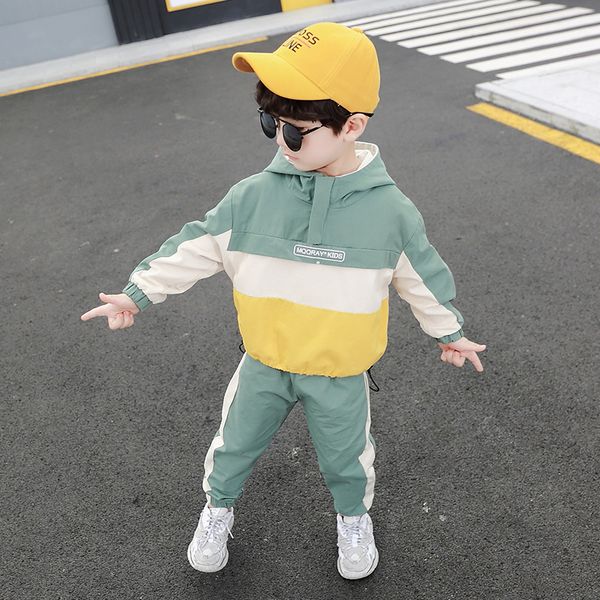 

boys' hooded children tracksuit clothing clothes set patchwork sport suit kid zipper jacket long pants children clothes suit