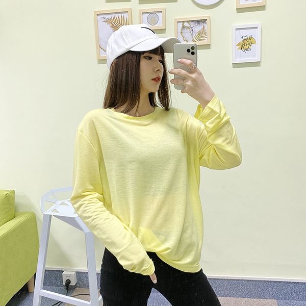 

thin mercerized gastrodia elata all-match sunscreen loose lazy wind long coat t-shirt sleeve t-shirt round collar base coat, White