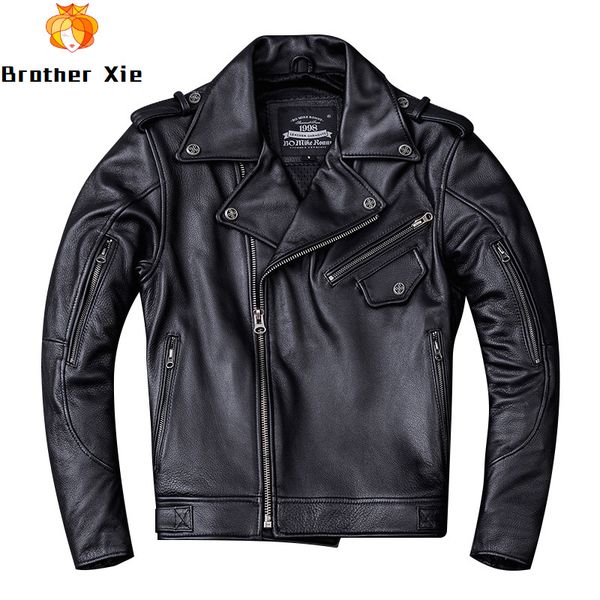 

черная натуральная воловья кожаная куртка мульти молния мужская тонкая натуральная кожа мотоцикл байкер куртка мужской r3056, Black