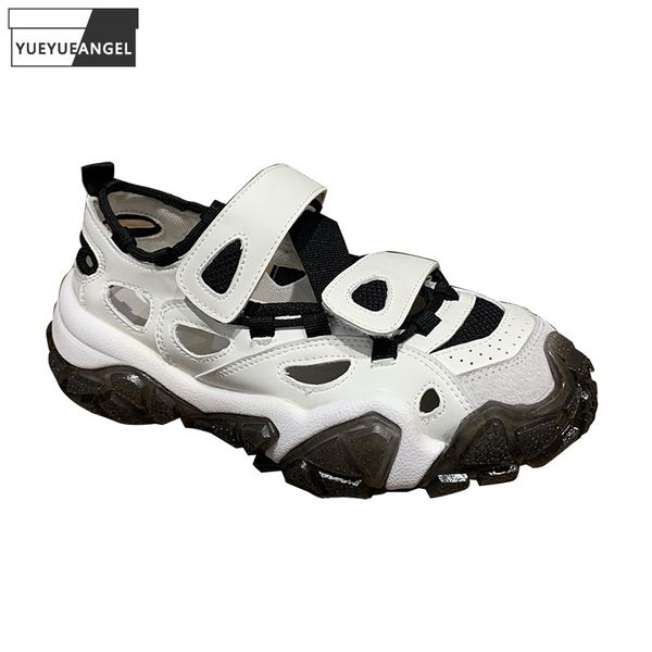

2020 summer women casual hollow out platform sandals outside height increasing active shoes female patchwork breathable sandales, Black