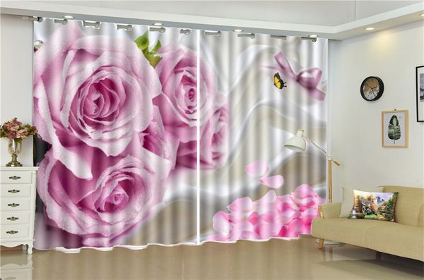3d Print Curtains For Living Room Price Pink Rose Butterfly Flying
