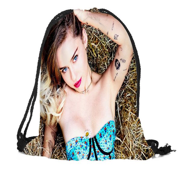

custom miley cyrus drawstring bag silk soft bag large sapacity custom logo printing backpack more size