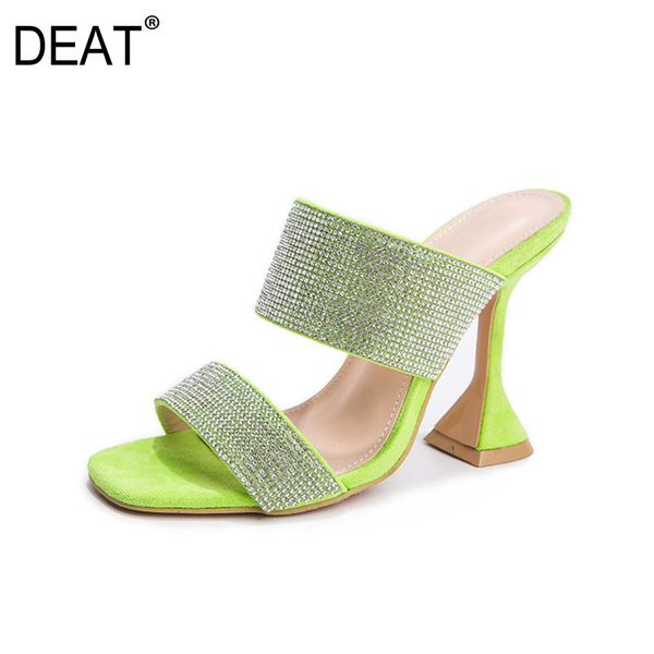 

deat] 2020 new spring summer square toe shallow crystal western style high heels slippers women shoes fashion tide 10g131, Black