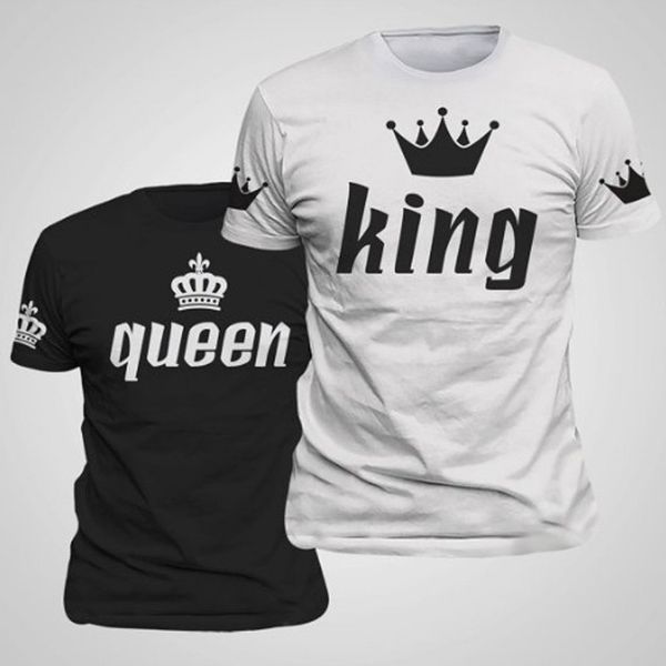 

King & Queen Couple Matching T-Shirts Short Sleeved T Shirts Print Cotton T Shirt Couple Clothes (Queen Is Women,King Is Men)