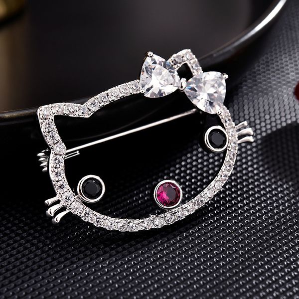 

small cat micro zircon brooches high-end animal brooch women korean-style temperament jacket pin brooch, Gray