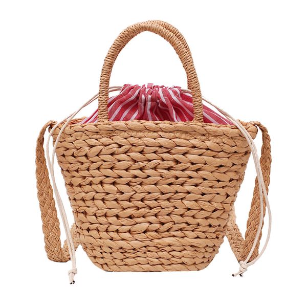 

women retro woven solid color shoulder bag exquisite girls original casual handbag elegant bucket handbag woven bag beach