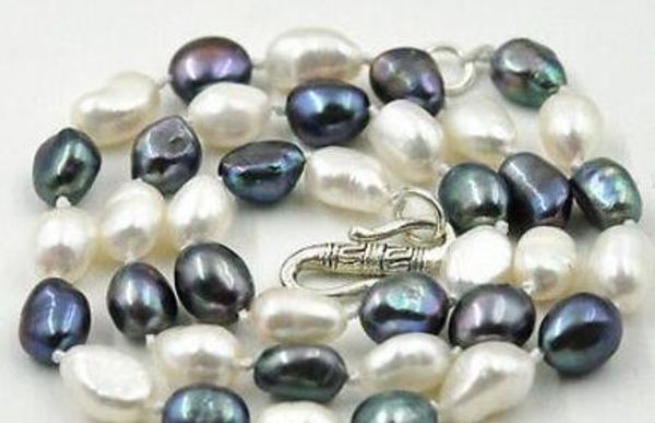 

new 6-12mm black white baroque freshwater cultured pearl necklace 17, Silver
