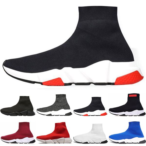 

wholesale luxury men women shoes speed trainer wine red triple-black blue white flat fashion socks sneaker casual speed trainer runner