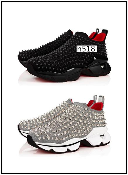 

with box designer spike sock sneaker men women cotton casual shoes luxury red bottom chunky flat heel shoes 4, Black