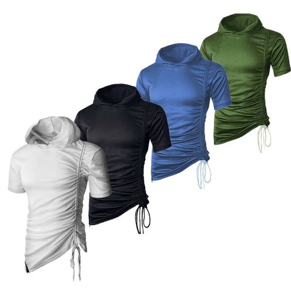 

mens slim fit short sleeve hooded muscle hoodie casual basic, Black