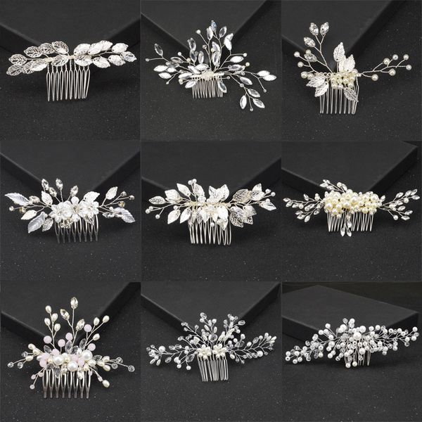 

new fashion bridal pearl comb wedding hair clips tiara women hair ornaments headwear princess comb headpieces, Golden;white