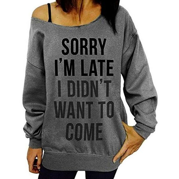 

2020 women's letter print off shoulder long sleeve jumper sweatshirt ladies casual loose oversize hoodie, Black