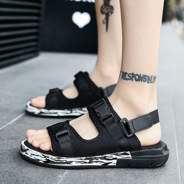 

le mu 2019 summer new style thick bottomed casual sandals trend of fashion men outdoor anti-slip sandals fashion, Black