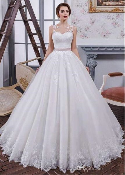 

bohemian wedding dress white lace appliques sheer jewel neck sleeveless beaded glittle crystals a line bridal gown vestidos de novia