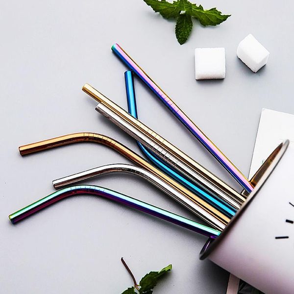 

kitchen bar accessories stainless straws with 1 cleaner brush metal drinking bend and straight straws ing