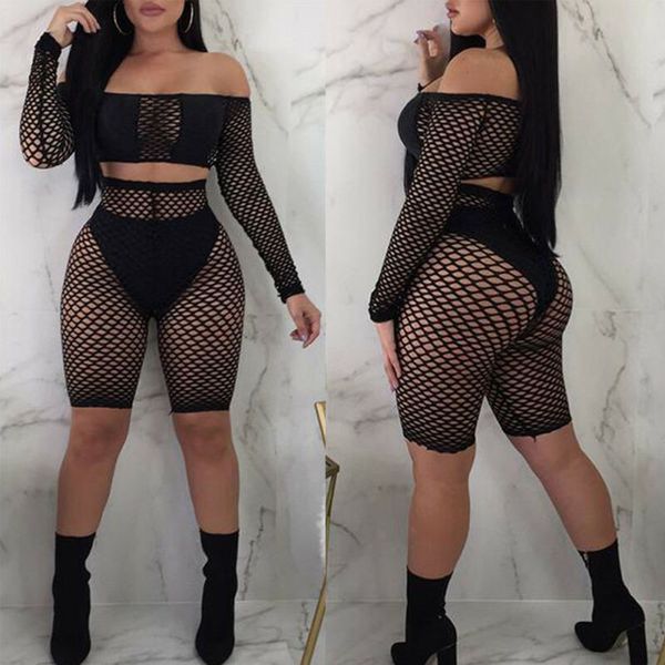 

сексуальные женщины с длинным рукавом смотрите через mesh ажурные crop top + шорты комплект бикини прикрывают купальник 3fs, White