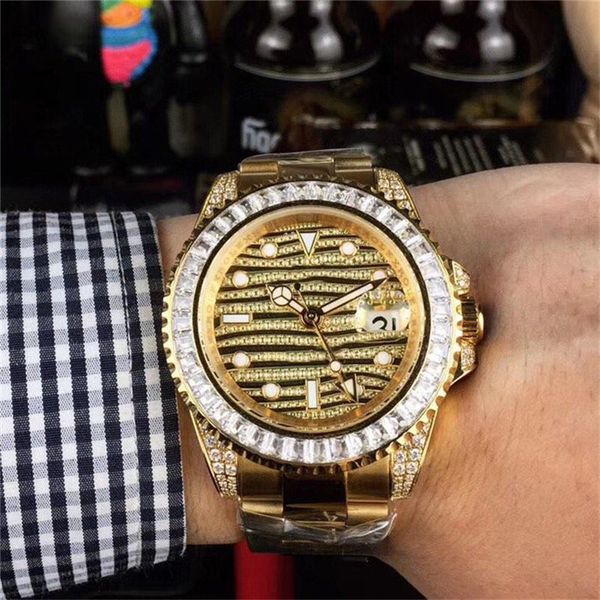 

full diamond luxury watch mens designer watches automatic mechanical movement sweep self-winding wristwatches reloj de lujo