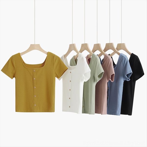 

knitted short t-shirt female summer 2020 pure purple high jacket jacket waist slim french square collar short sleeve fashion, White