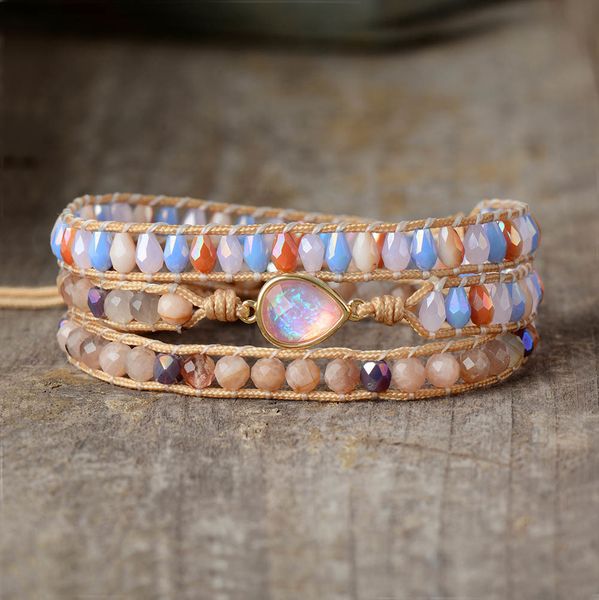 

charm bracelets femme sunstone crystal japanese opal 3 layers vegan wrap bracelets multilayers riend bracelet, Golden;silver