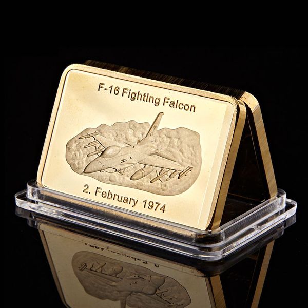 

gold plated challenge bar us air force f-16 fighting falcon metal 999 1oz souvenir bullion collectible
