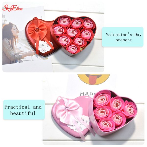 

9pcs beautiful heart scented bath body rose flower soap petal for wedding decoration valentine's gift 6z-sh943