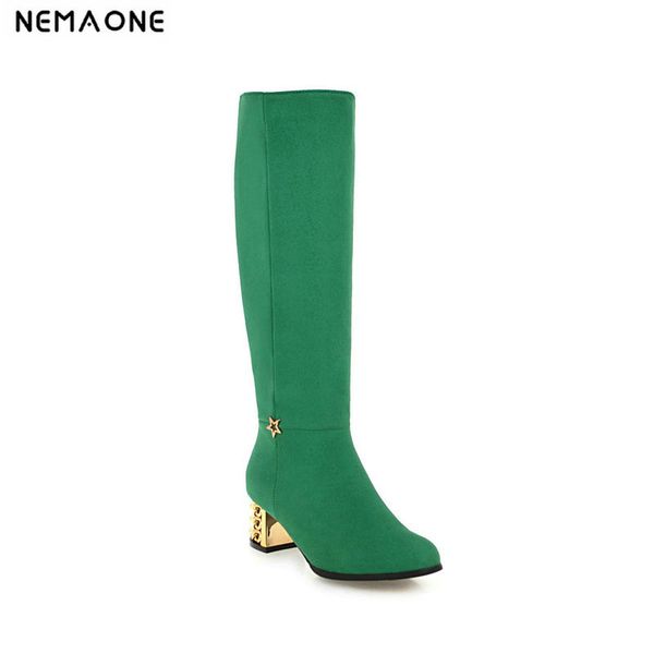 

2019 new 5cm high heels women knee high boots black purple green ladies winter dress party shoes large size 41 42 43
