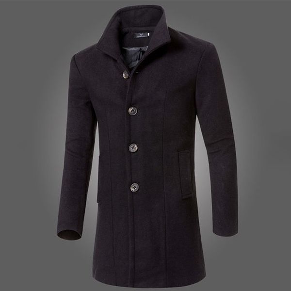

mens wool trench coats winter warm business work jacket overcoat outdoor, Black;brown