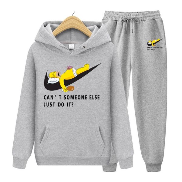 

fashion simpsons tracksuit spring autumn casual brand homme sportswear just do cartoon youth fitness track suits mens hoodies sweatpants set, Gray