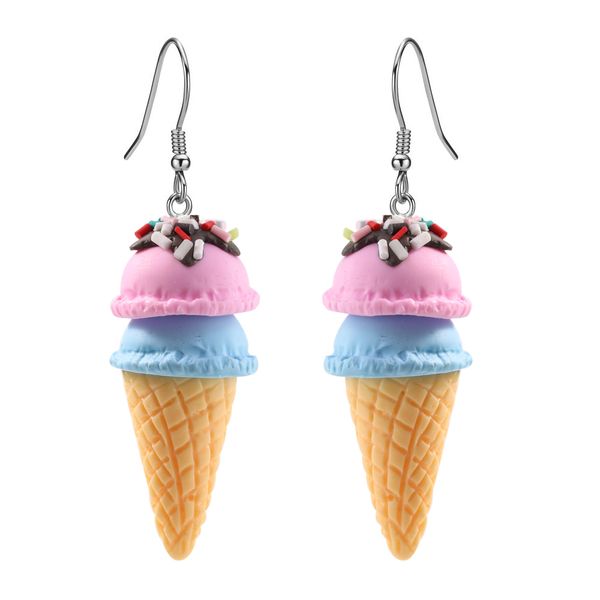 

2019 handmade polymer clay cute drop earrings for women girl kid fashion 3d food ice cream dangle earrings jewelry gift, Silver