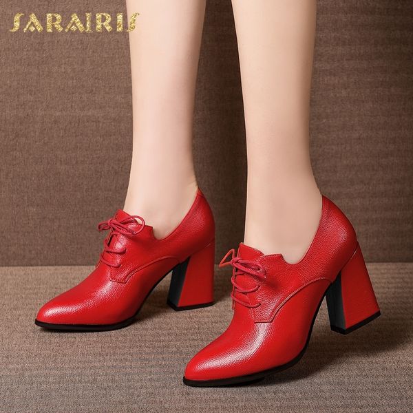 

sarairis new arrivals large size 42 chunky high heels office lady pumps women shoes woman pointed toe lace-up woman pumps female, Black