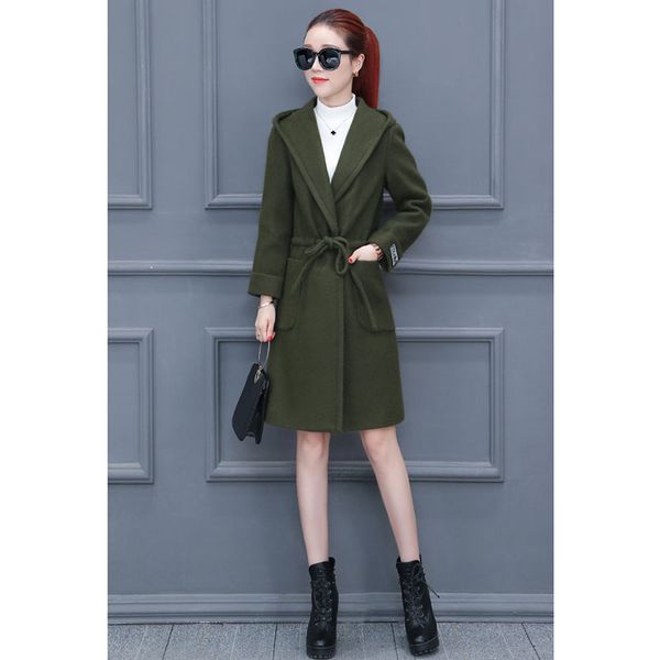 

woolen coat female long section 2019 autumn and winter new korean version of the self-cultivation popular woolen coat a407, Black