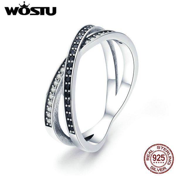 

wostu authentic 925 sterling silver trendy black crossed circle anniversary ring for women silver sell fine jewelry cqr439, Golden;silver