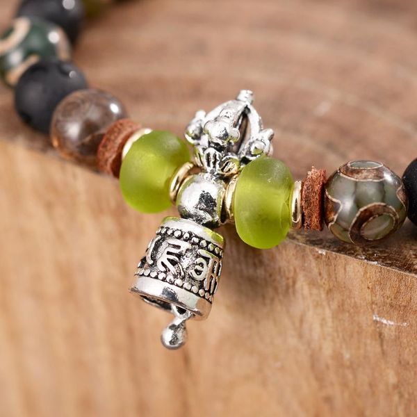 

tibetan dzi eye beads matte onyx mantra amulet vajra bell bracelets couple protective talisman buddhist jewelry, Black