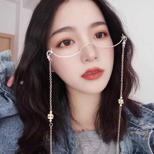 

new lady's half frame glasses eyewear crystal water drop pendant chain glasses women without lens trend eyeglass frames 2019, Silver