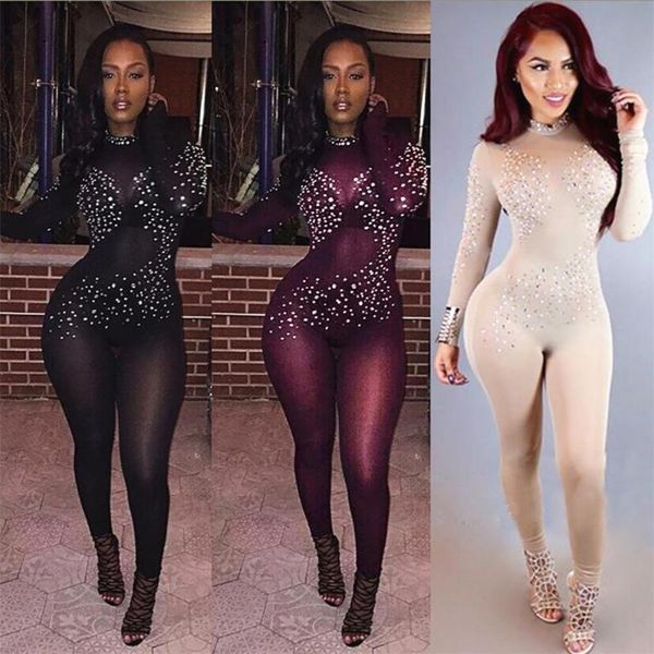 

women nightwear see through shiny rhinestone bodystocking jumpsuit clubwear, Black;white
