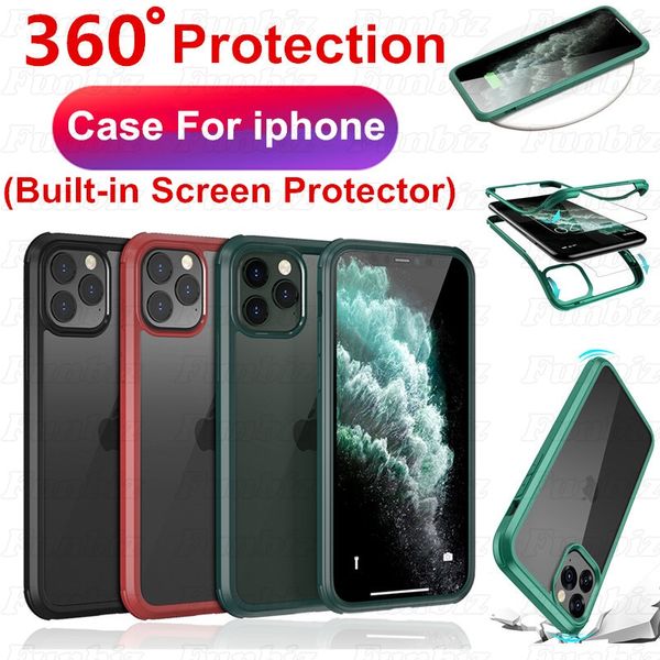 Cover per telefono trasparente sottile in TPU con schermo in vetro temperato integrato a 360 gradi per iPhone 11 Pro Max XR XS